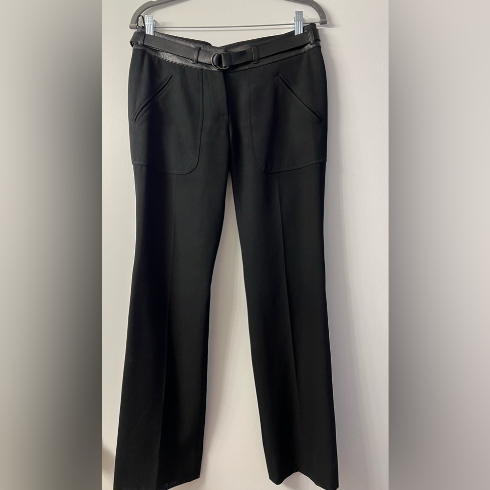 Vintage Prada Pants, 100% Wool with Leather Waist/Belt, Black, Women's Size 42 - Picture 3 of 13
